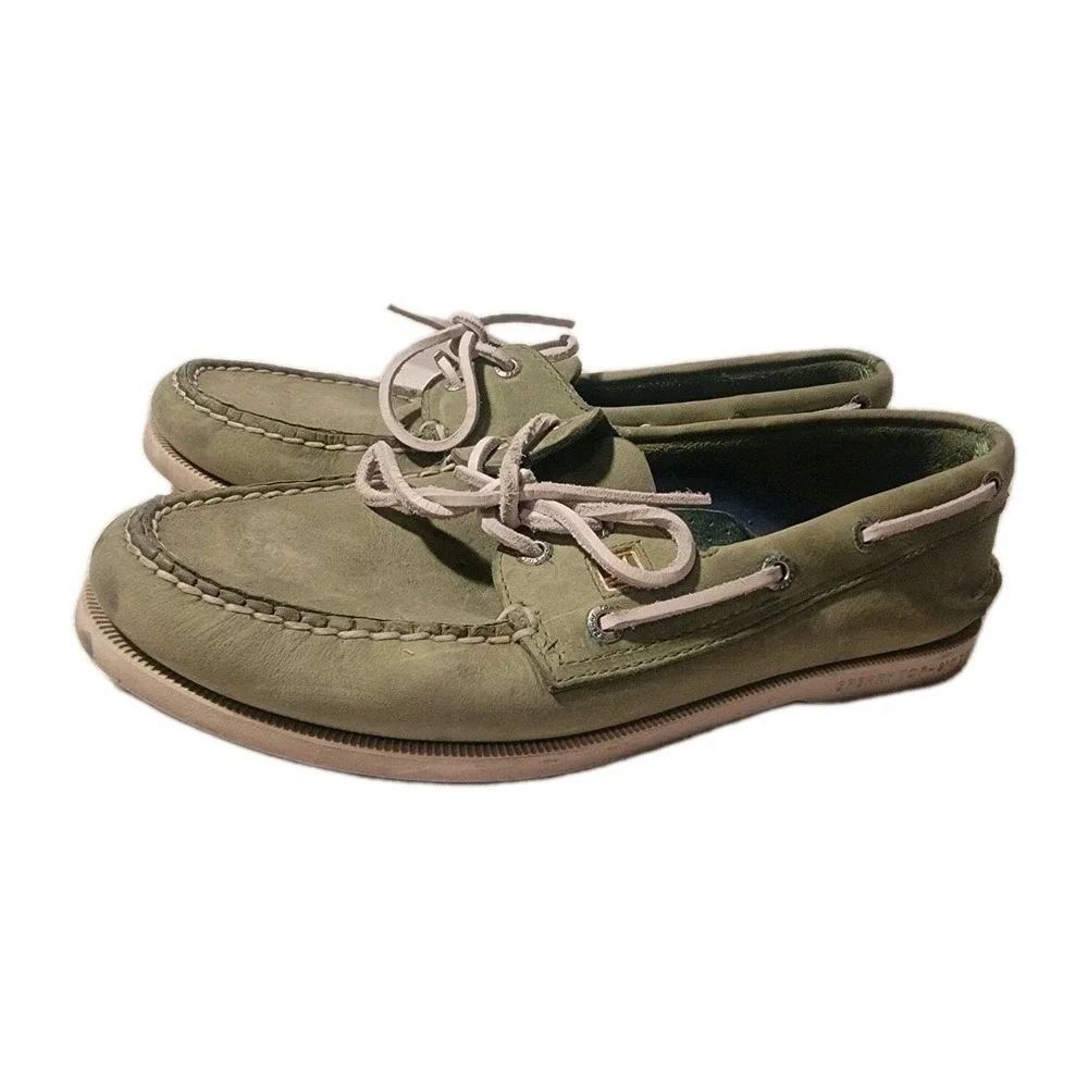 Sperry Top-Sider Men's 9 M Green Leather Authentic Original Boat Shoes Moccasin